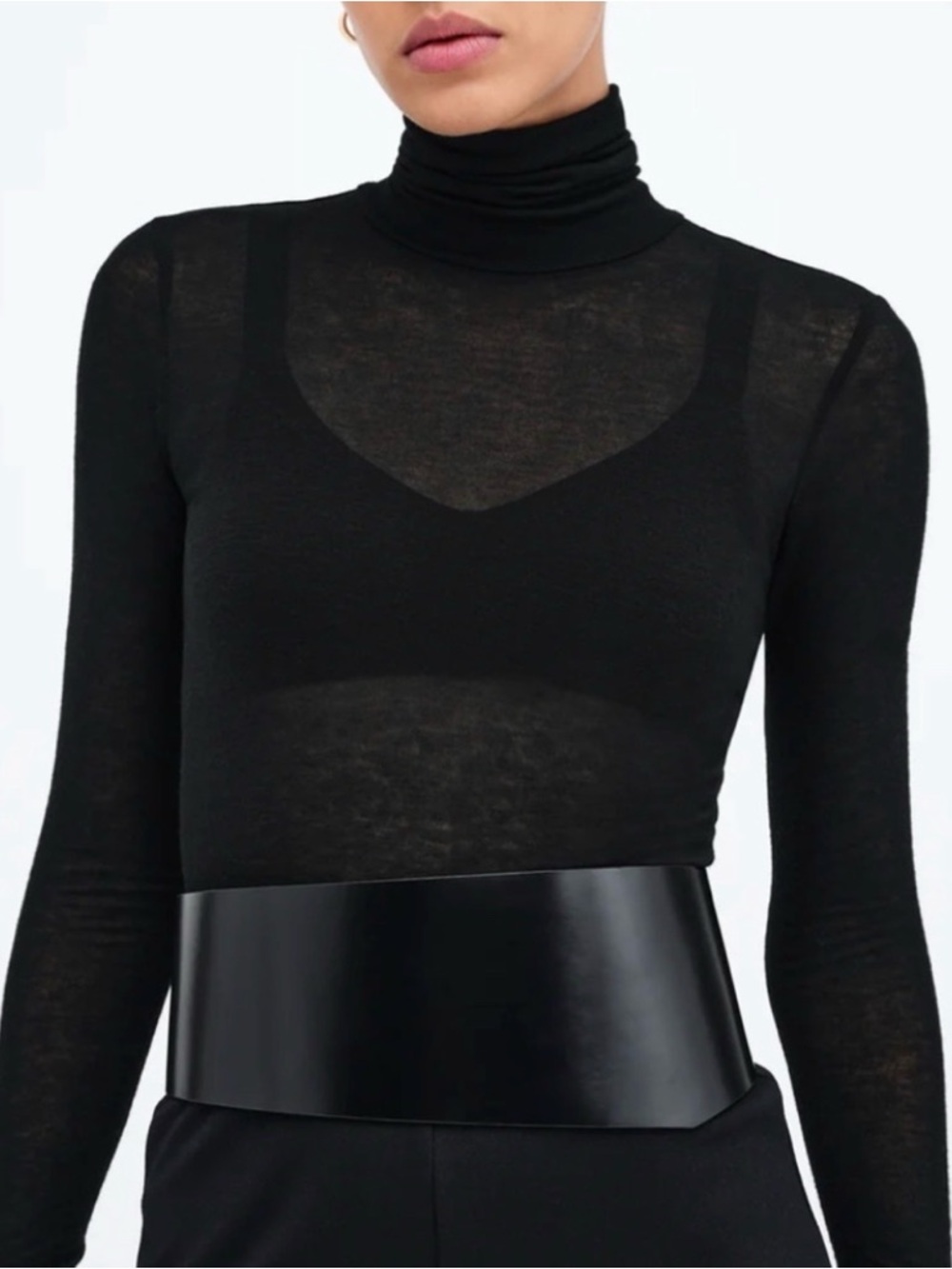 Wide Black Leather-Look Waist Belt